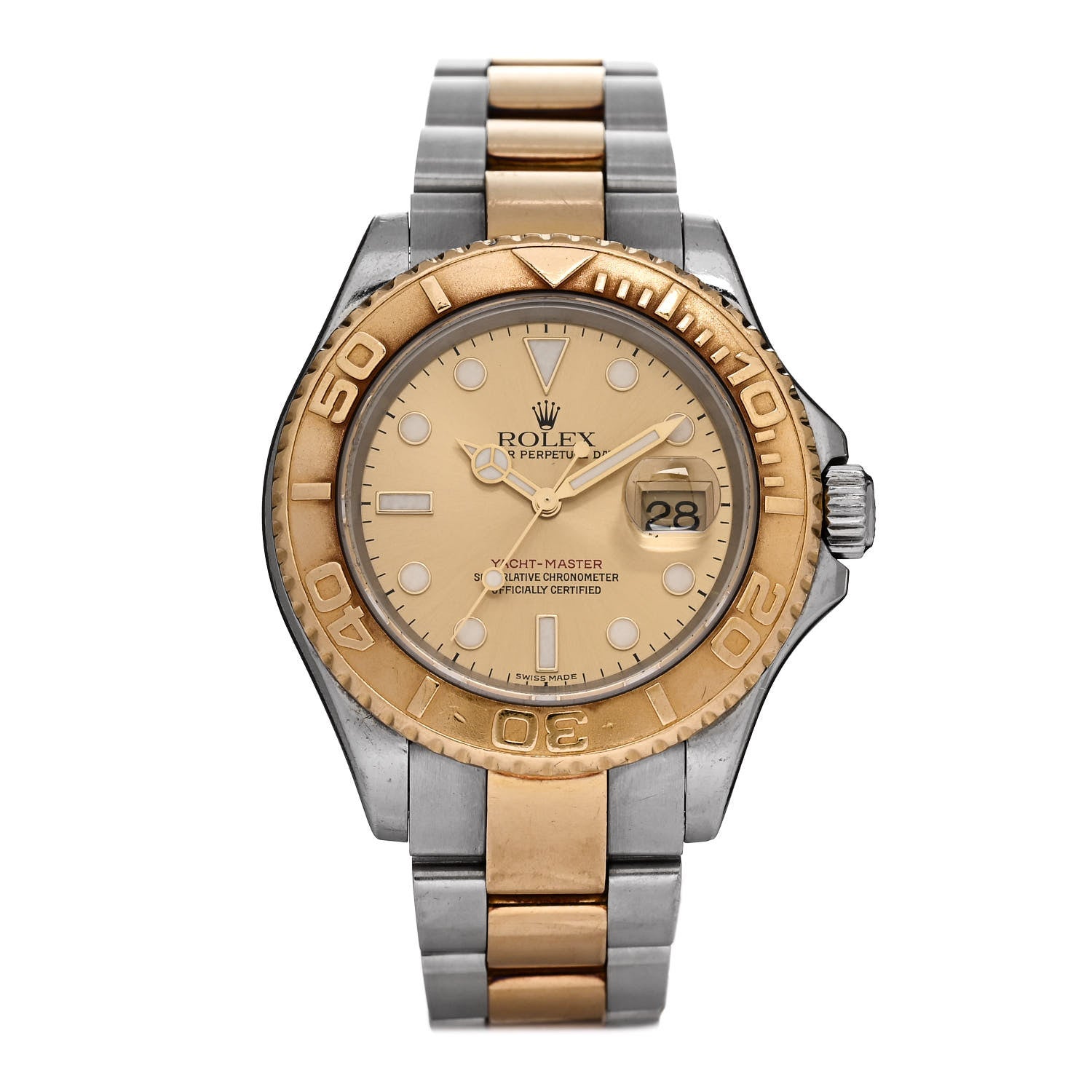 Rolex Stainless Steel 18K Yellow Gold 40mm Oyster Perpetual Date Yacht-Master Watch Champagne 16623 1 of 4