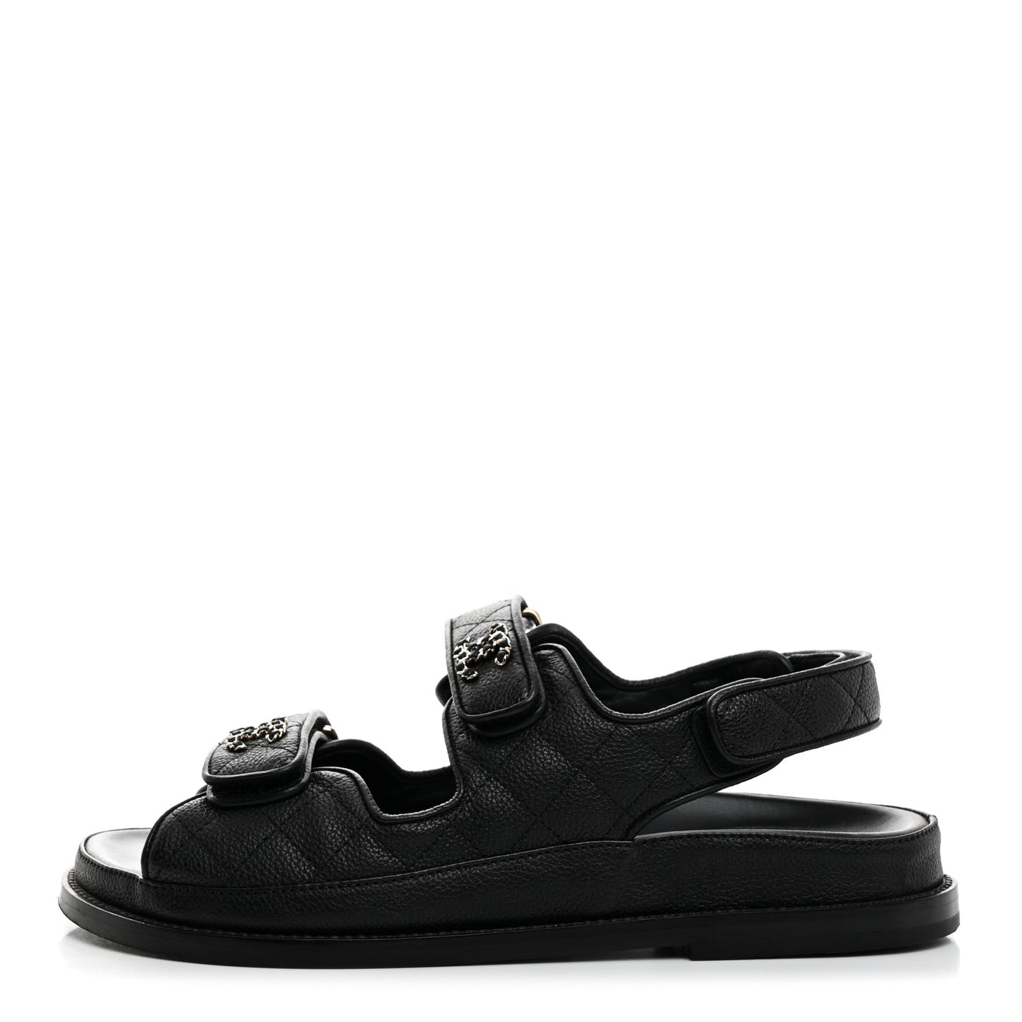 Grained Calfskin Velcro Dad Sandals 38 Black