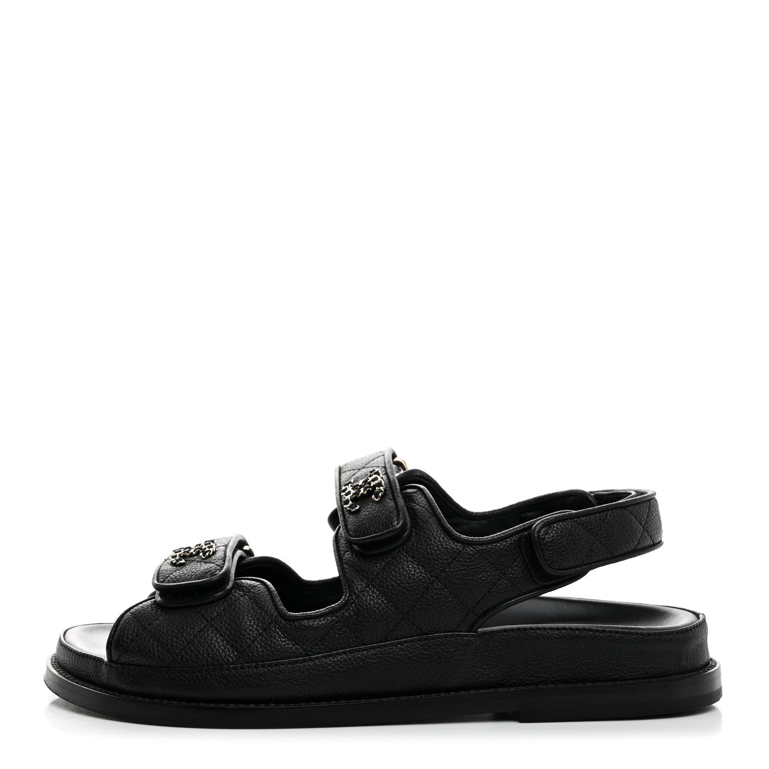 Chanel Grained Calfskin Velcro Dad Sandals 38 Black 1 of 9