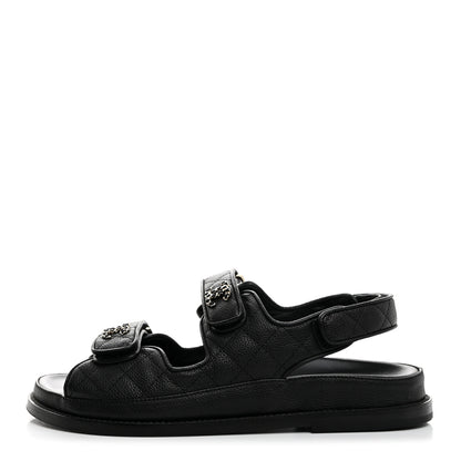 Chanel Grained Calfskin Velcro Dad Sandals 38 Black 1 of 9