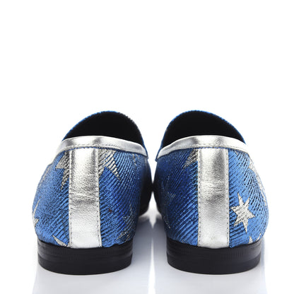 Gucci Lurex Calfskin Starry Sky Womens Jordaan Loafers 38.5 Bluette Silver 7 of 11