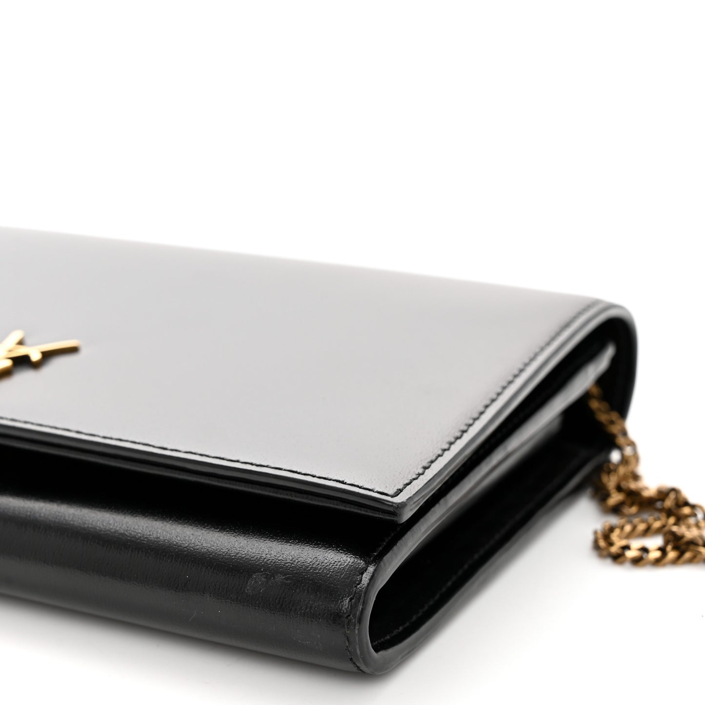 Glossy Calfskin Monogram Chain Wallet Black