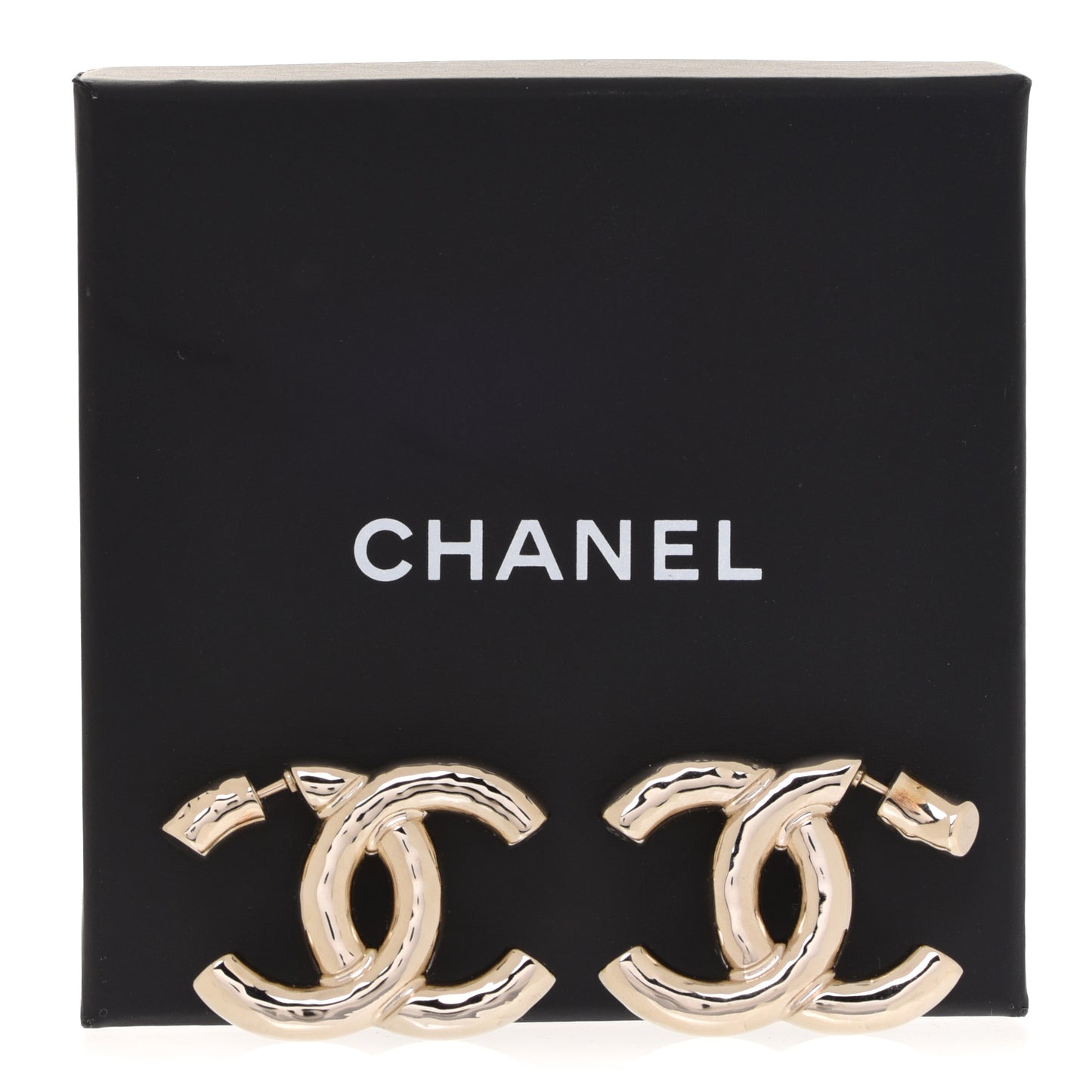 Metal Large CC Earrings Light Gold