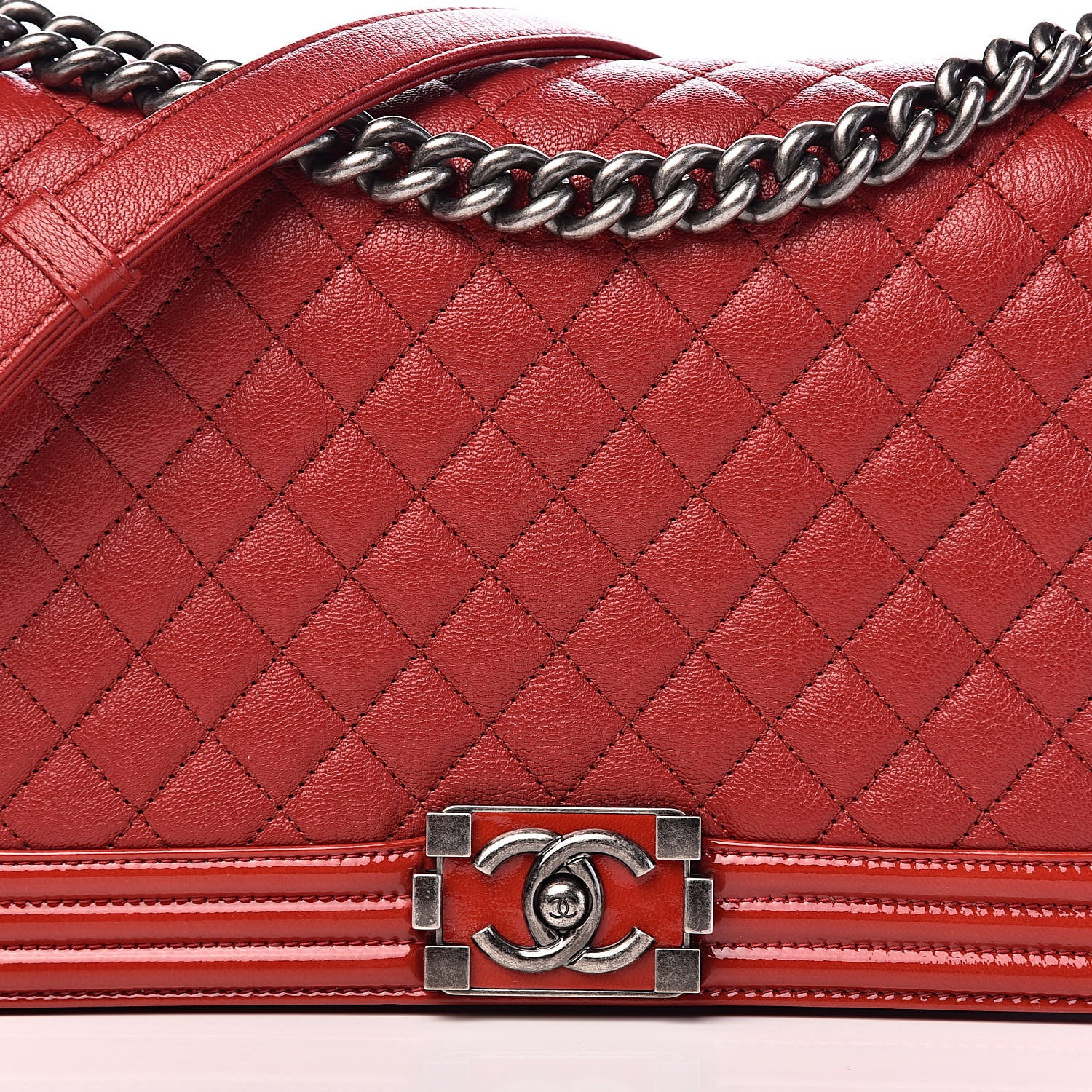 Chanel Patent Goatskin Quilted New Medium Boy Flap Red 10 of 11