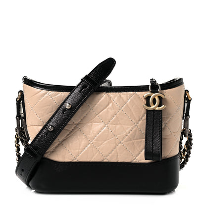 Chanel Aged Calfskin Quilted Small Gabrielle Hobo Beige Black 1 of 8