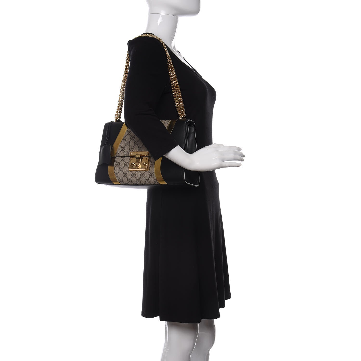 Gucci Calfskin GG Supreme Monogram Medium Padlock Shoulder Bag Black Gold 2 of 11