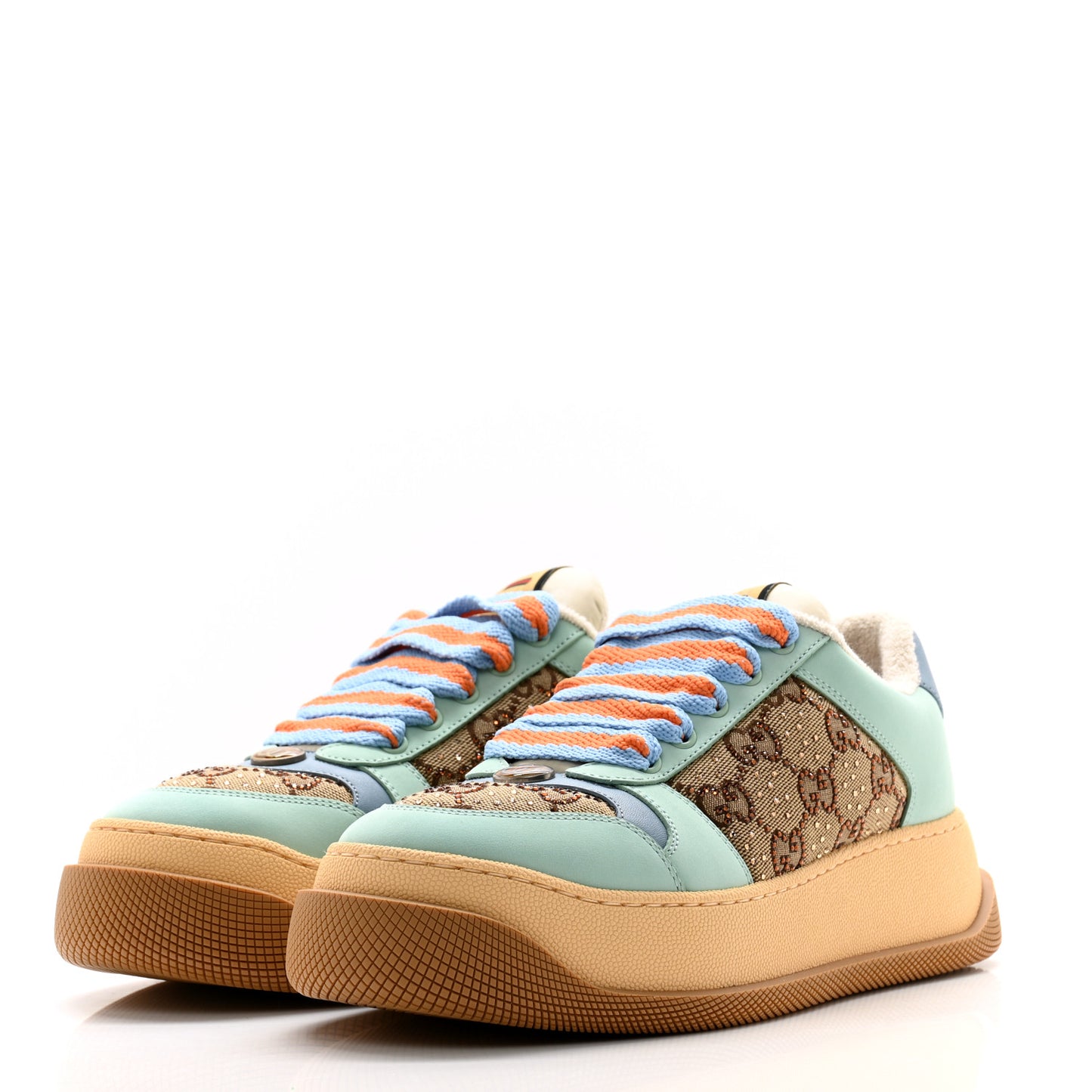 New Canvas GG Monogram Women's Screener 50mm Sneakers 37.5 Beige Blue Orange