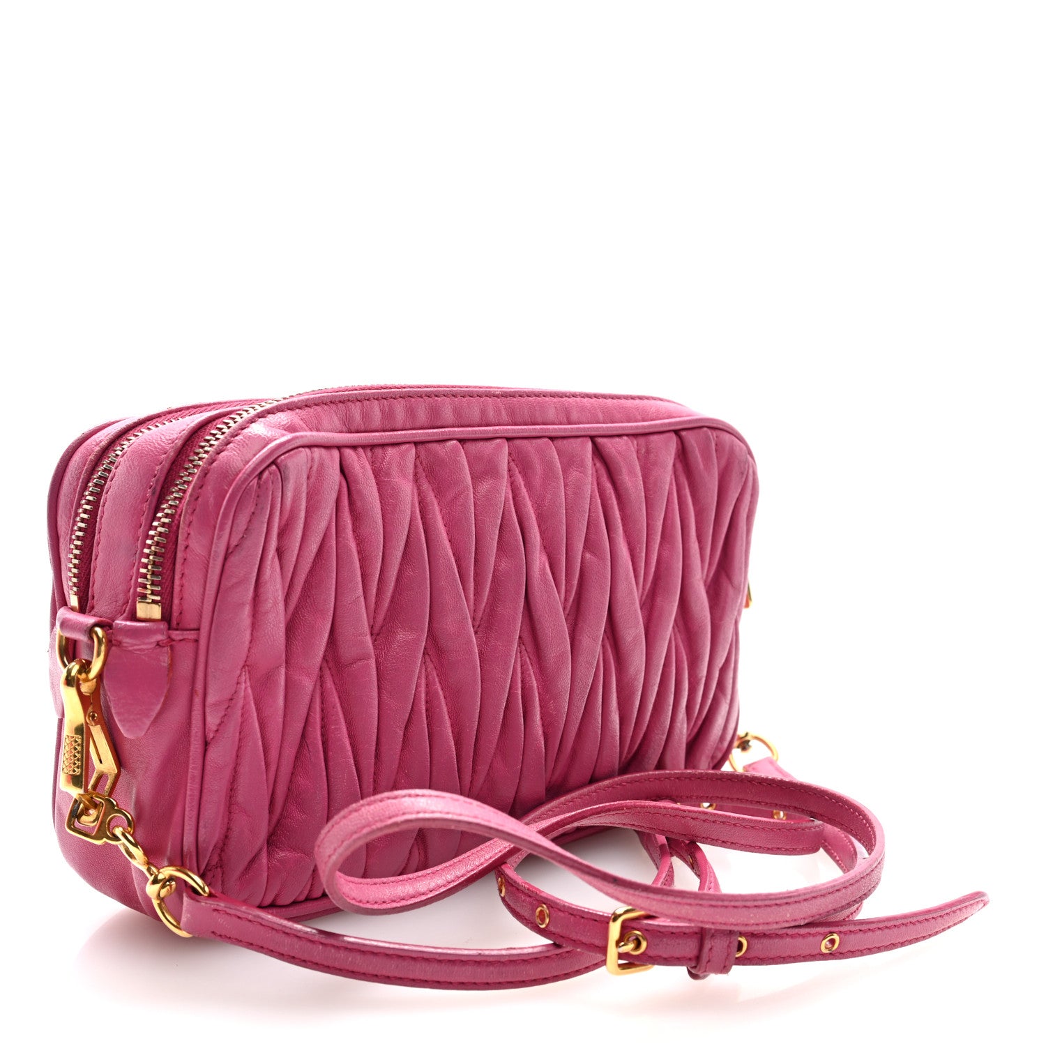 Miu Miu Vitello Lux Matelasse Double Zip Shoulder Bag Peonia