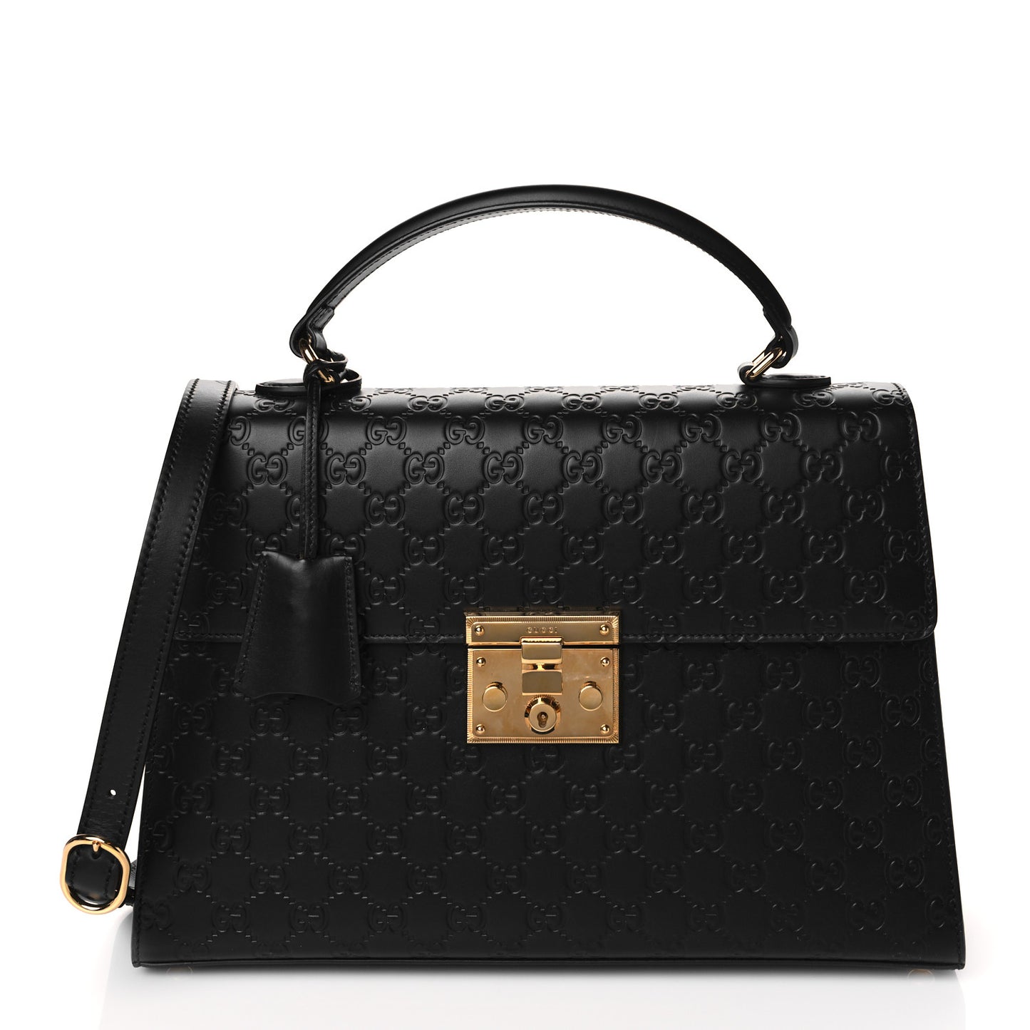 Guccissima Signature Medium Padlock Top Handle Bag Black