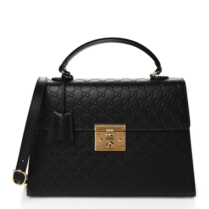 Gucci Guccissima Signature Medium Padlock Top Handle Bag Black 1 of 10