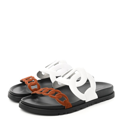 Hermes Suede Goatskin Nappa Extra Sandals 37.5 White Gold 3 of 9