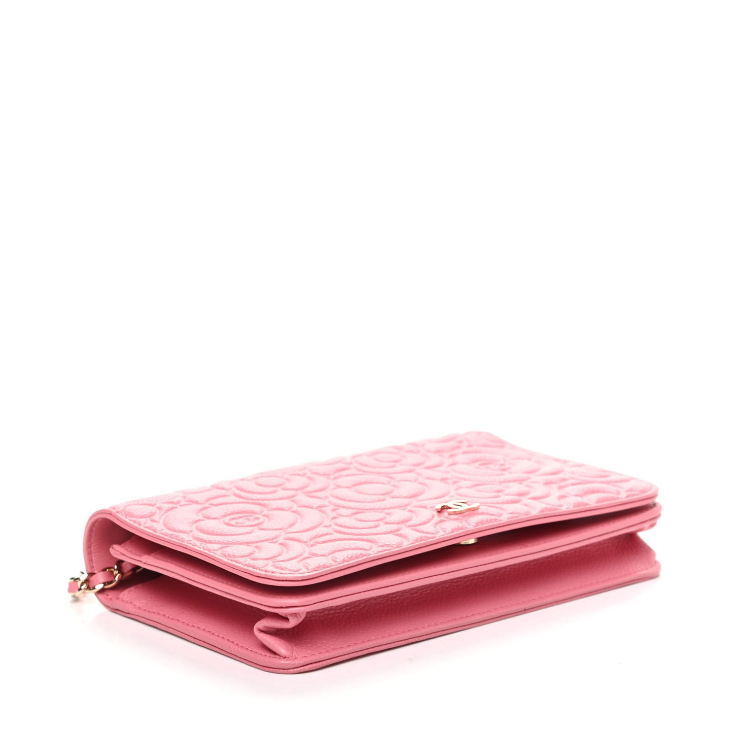 Lambskin Camellia Embossed Wallet On Chain WOC Pink