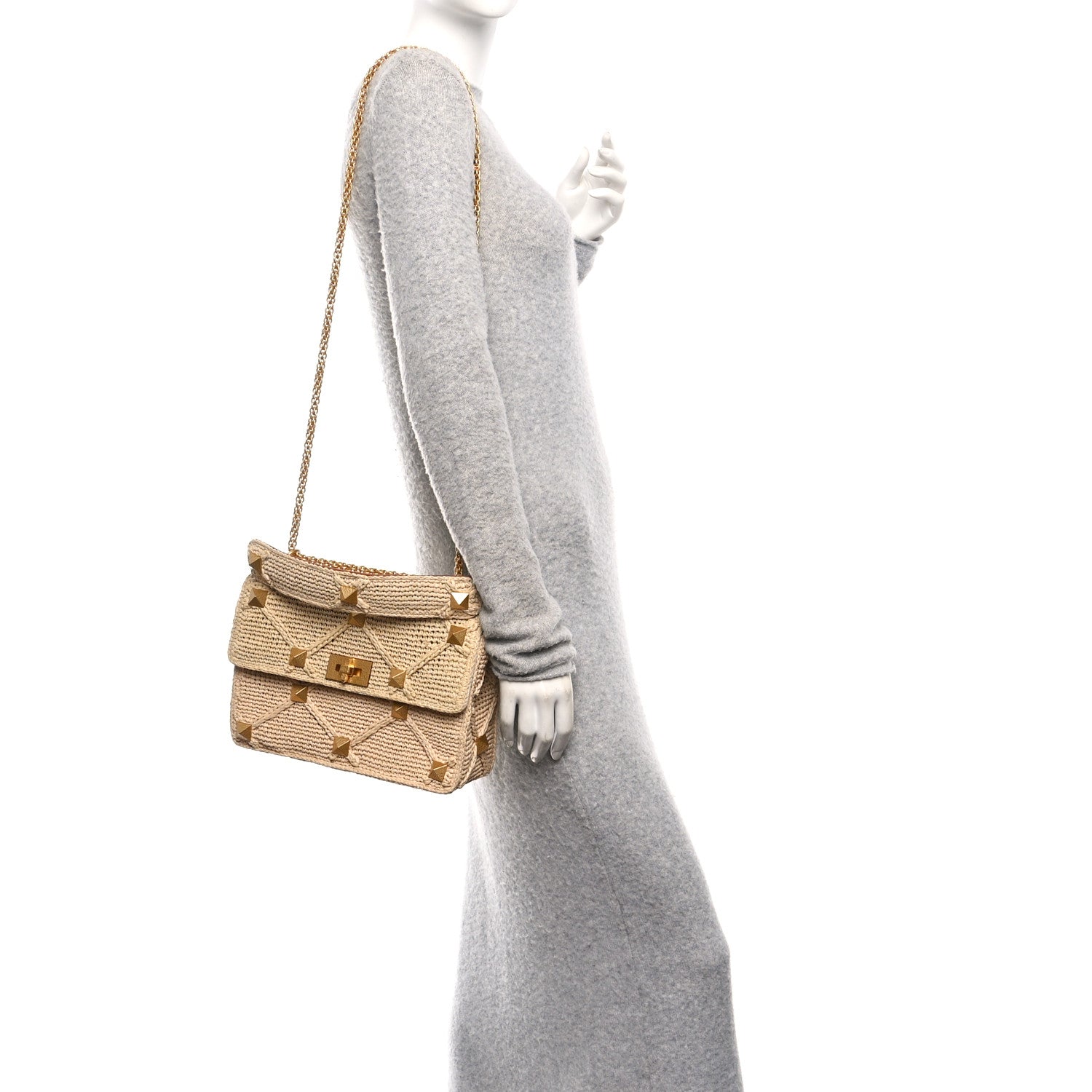 Valentino Garavani Raffia Large Roman Stud Shoulder Bag Naturale 2 of 10