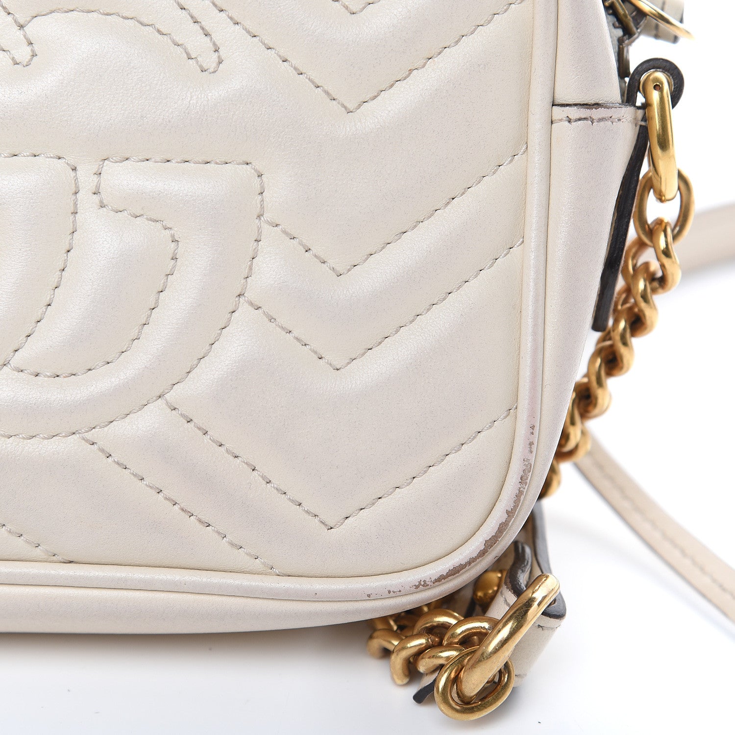 Gucci Calfskin Matelasse Mini GG Marmont Chain Shoulder Bag White 15 of 18