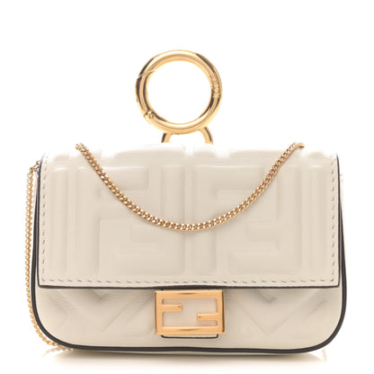 Fendi Nappa Matisse FF Embossed Nano Baguette Charm White 1 of 10