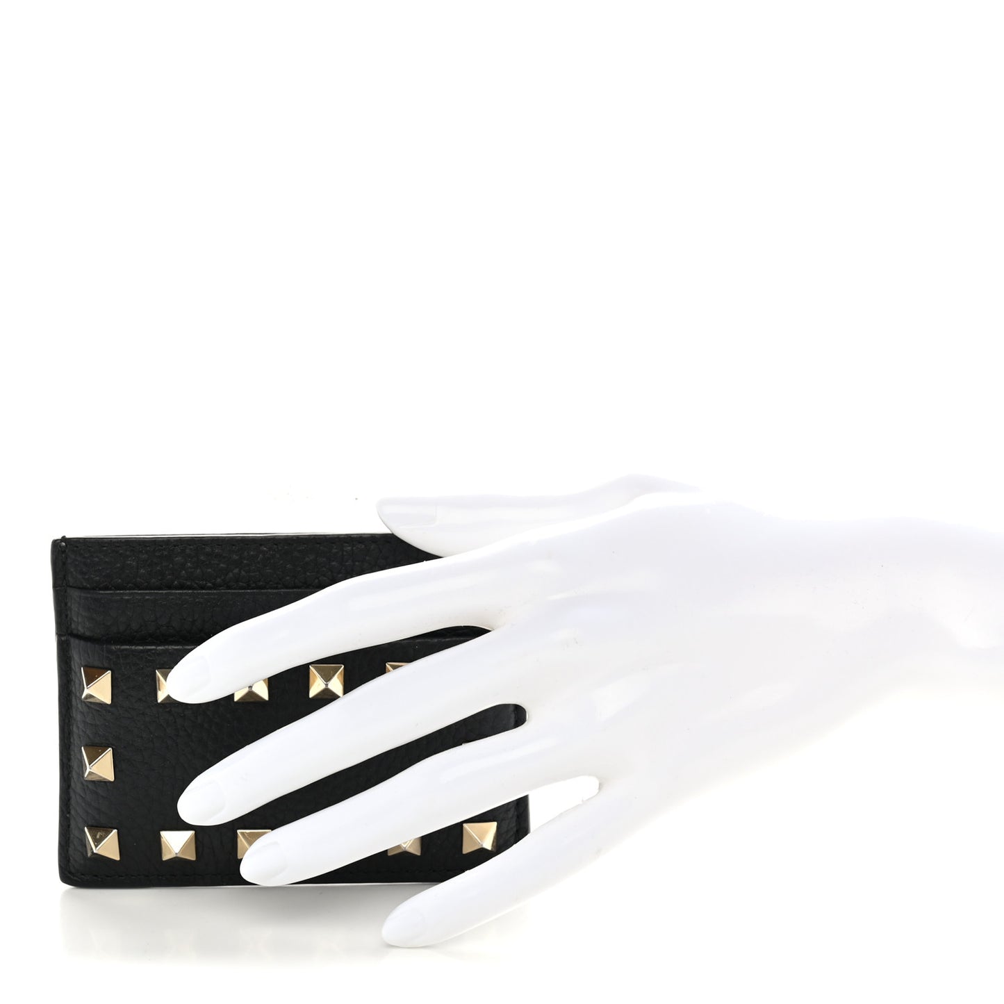 Pebbled Calfskin Rockstud Card Holder Black