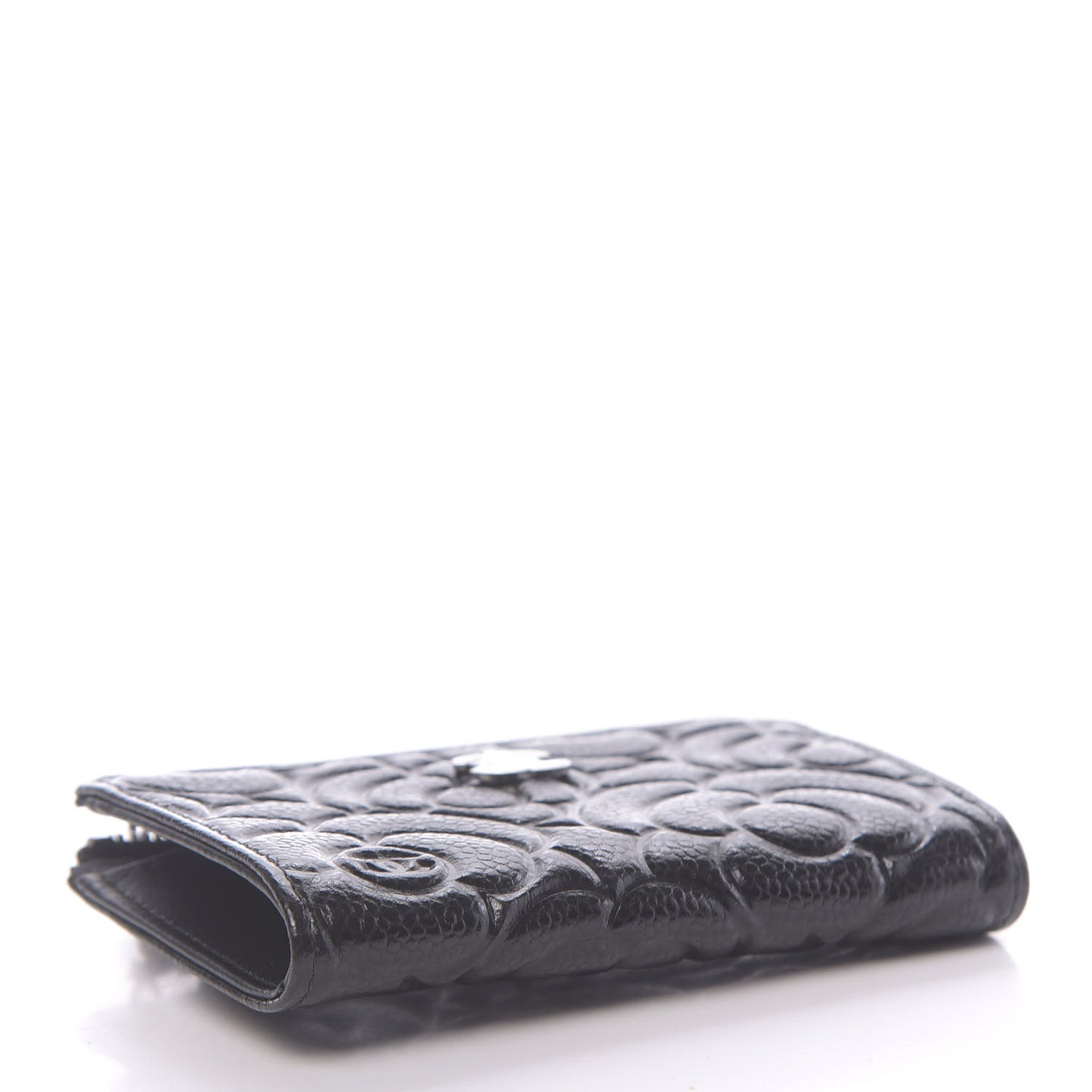 Caviar Camellia Embossed Key Holder Case Black