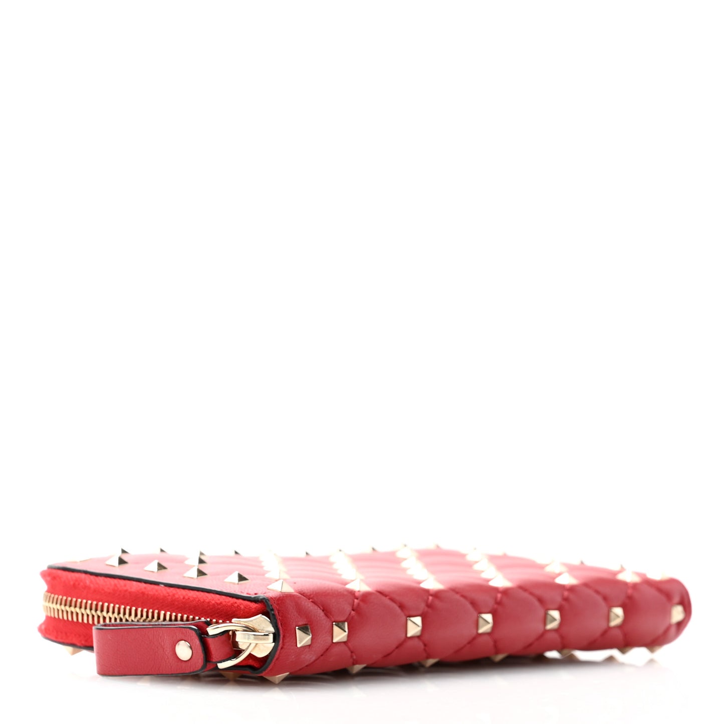 Nappa Rockstud Spike Zip Around Wallet Rubino