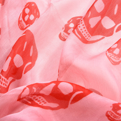 Alexander McQueen Silk Chiffon Skull Scarf Red Pink 2 of 5