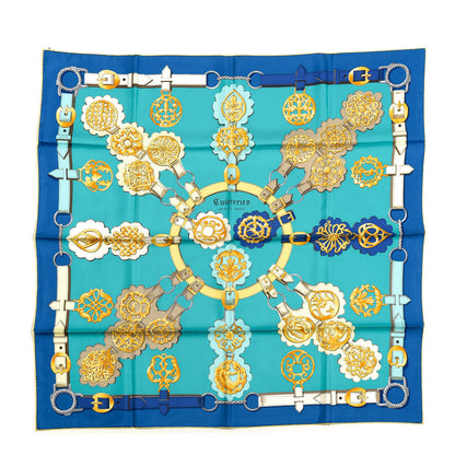 Hermes Silk Cuivreries Scarf 90 Turquoise Fonce Cobalt Jaune 1 of 5