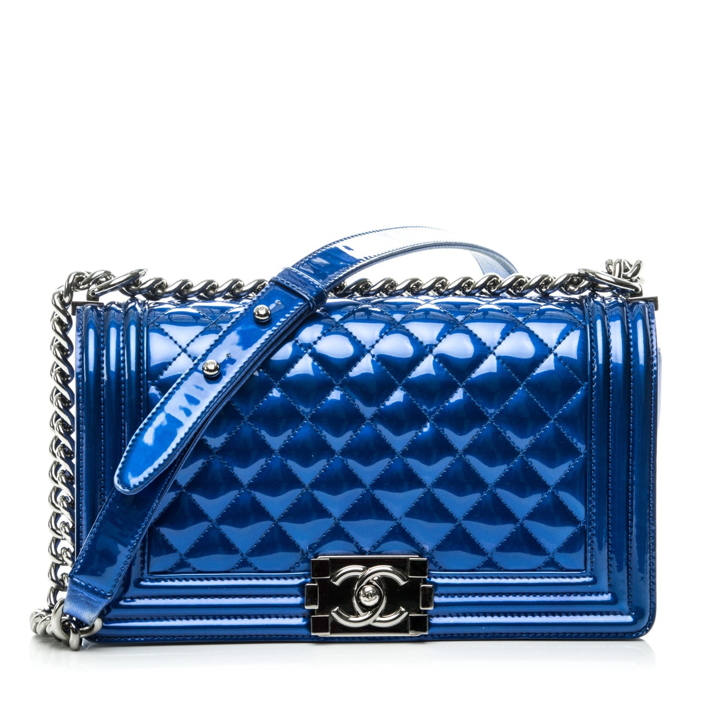 Iridescent Calfskin Quilted Medium Boy Flap Blue