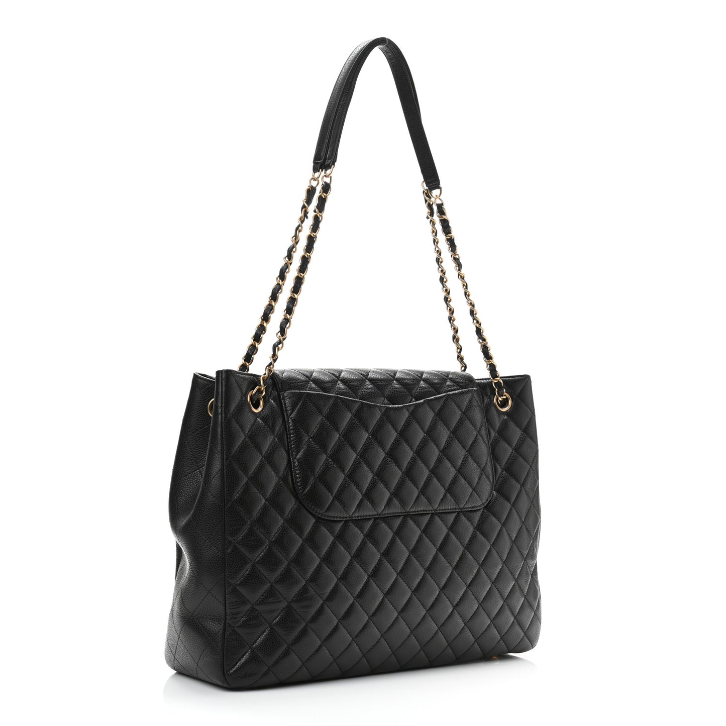 Caviar Quilted Flap Tote Black