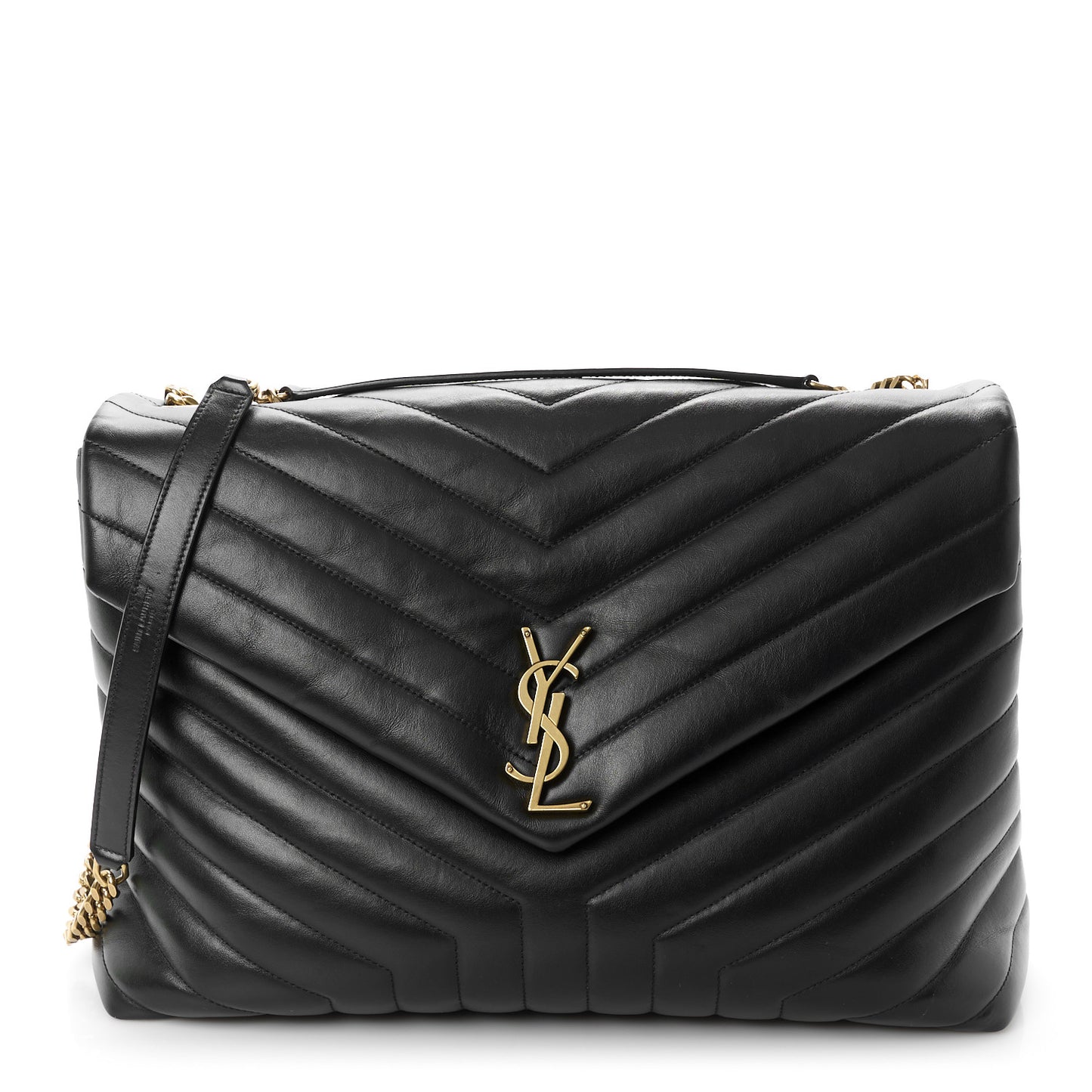Calfskin Y Quilted Monogram Large Loulou Chain Satchel Black