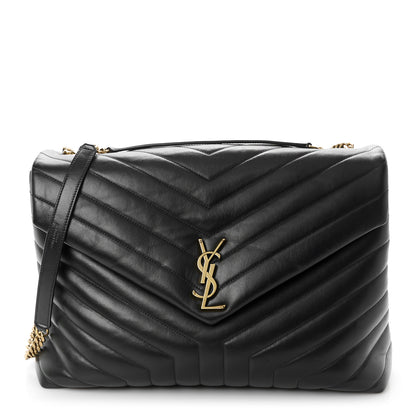 Saint Laurent Calfskin Y Quilted Monogram Large Loulou Chain Satchel Black 1 of 11