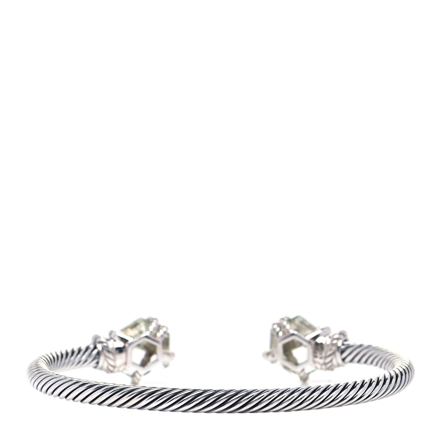 Sterling Silver Pave Diamond Prasiolite 4mm Cable Wrap Bracelet