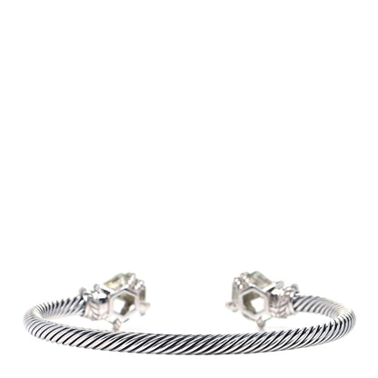 David Yurman Sterling Silver Pave Diamond Prasiolite 4mm Cable Wrap Bracelet 6 of 8