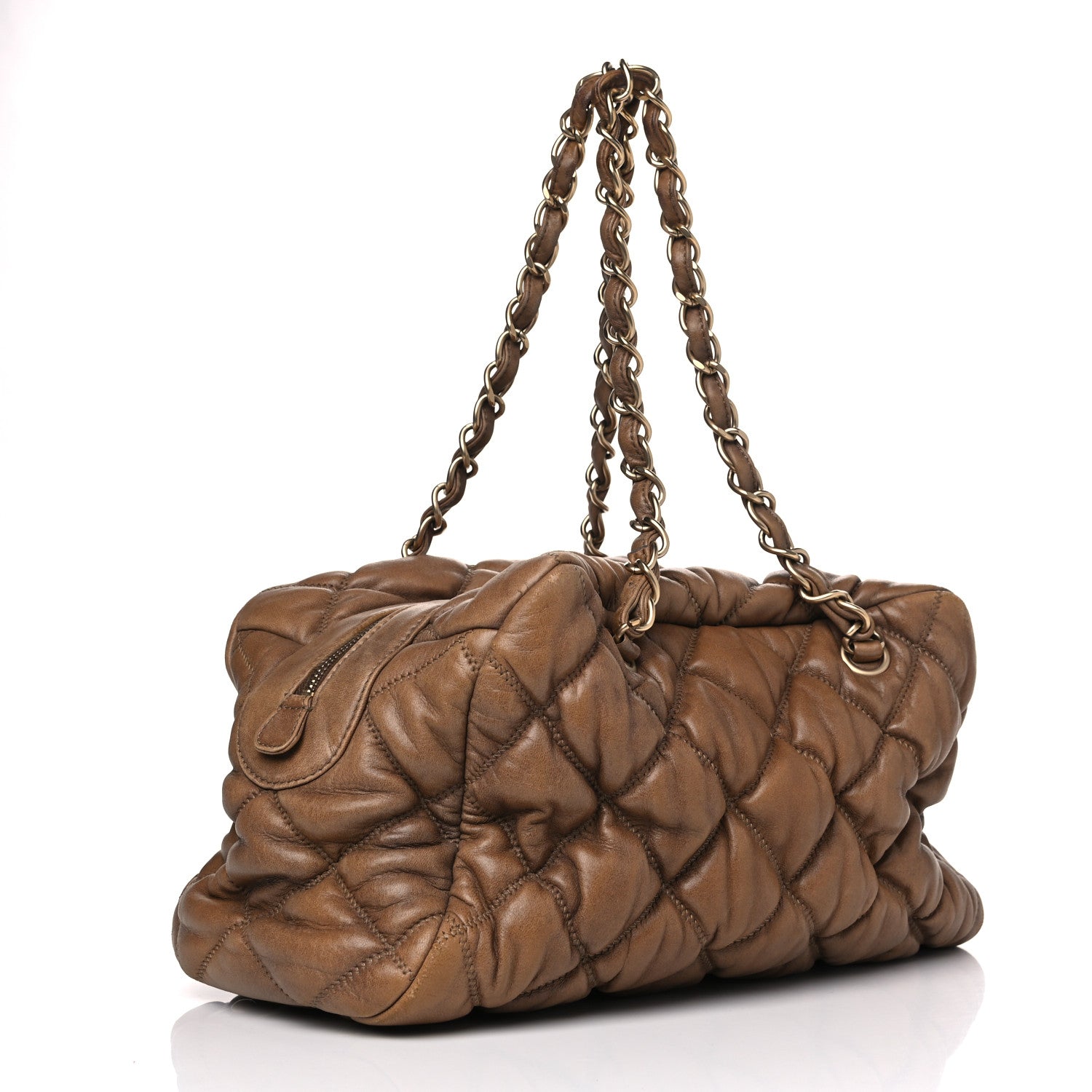 Chanel Calfskin Bubble Quilt Bowler Brown 3 of 28