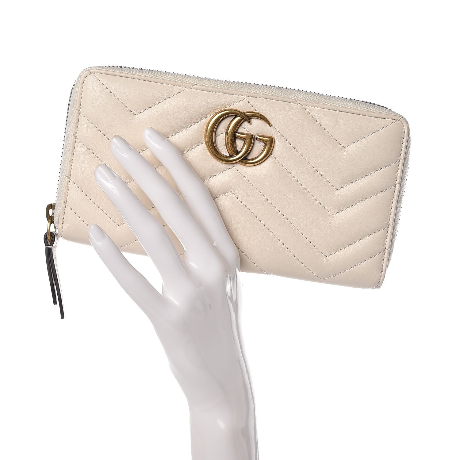 Gucci Calfskin Matelasse GG Marmont Zip Around Wallet White 2 of 8
