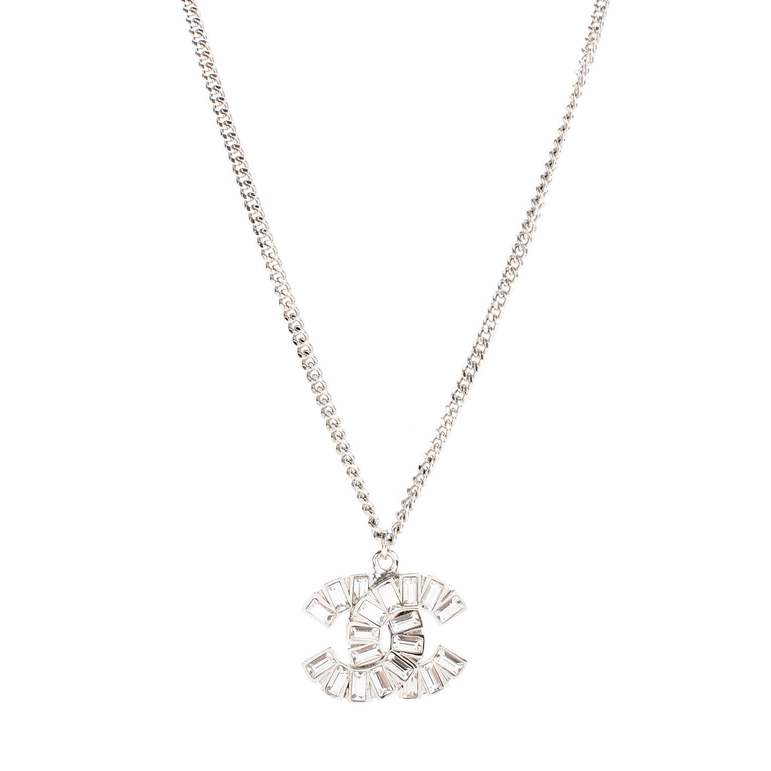 Chanel Baguette Crystal CC Necklace Silver 1 of 4