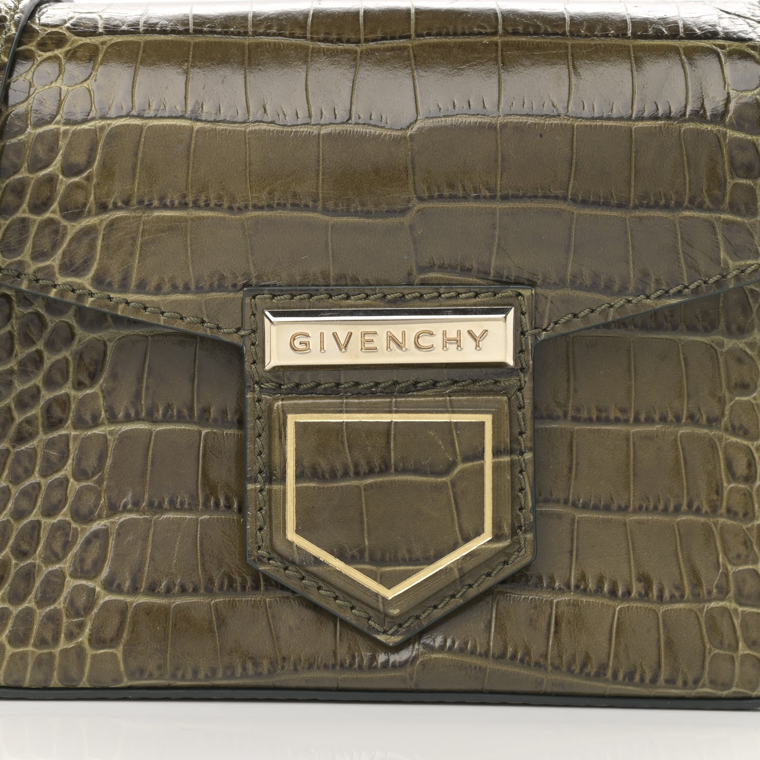 Givenchy Calfskin Crocodile Embossed Mini Nobile Shoulder Bag Khaki 8 of 11