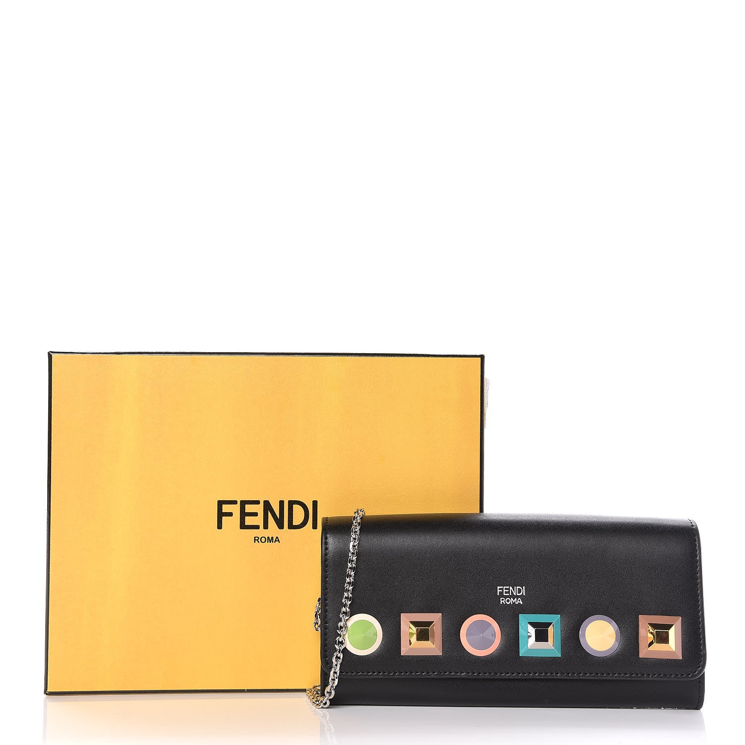 Fendi Vitello Liberty Studded Continental Wallet On Chain Black Multicolor 12 of 12