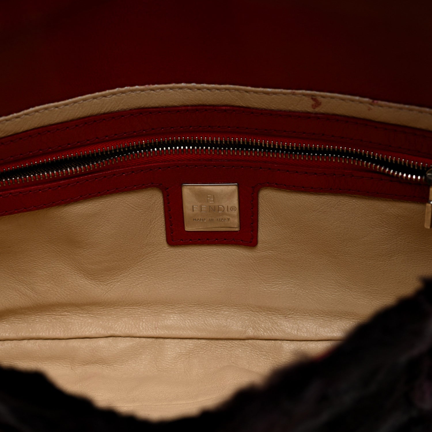 Fendi Rabbit Fur Lizard Crystal Beaded Rose Baguette Brown Red 6 of 10