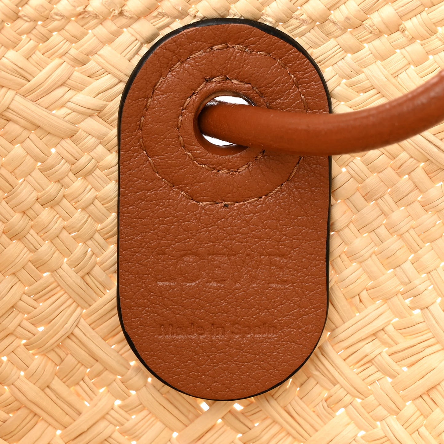 Calfskin Raffia Small Anagram Basket Tote Bag Natural Tan