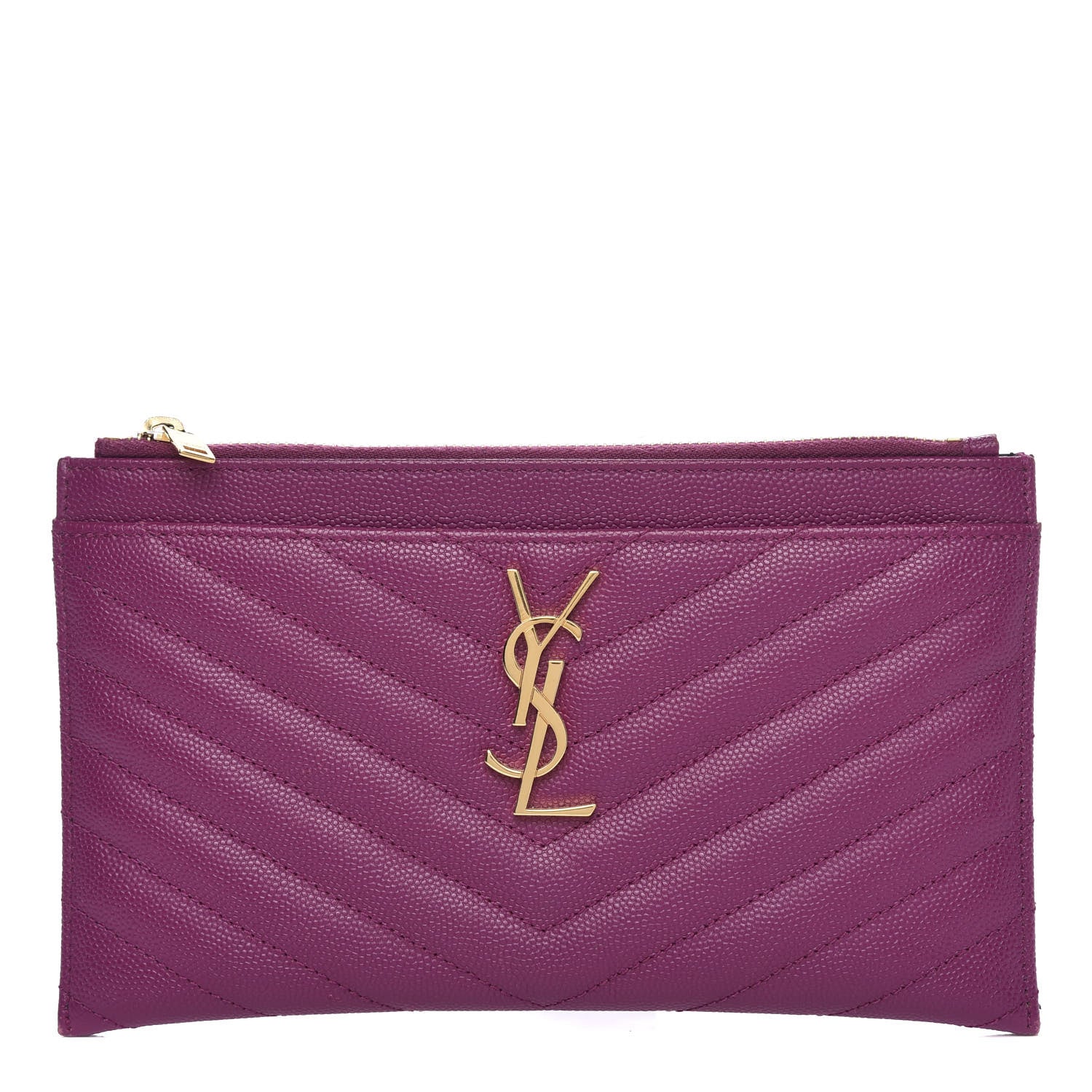 Saint Laurent Grain De Poudre Chevron Monogram Bill Pouch Dark Grape 1 of 10