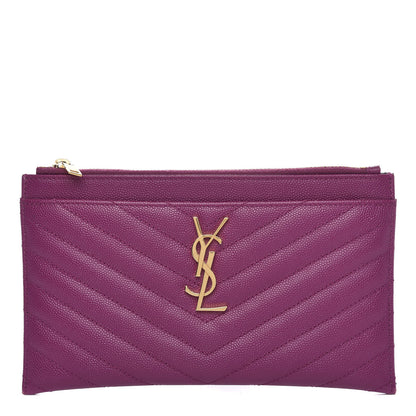Saint Laurent Grain De Poudre Chevron Monogram Bill Pouch Dark Grape 1 of 10