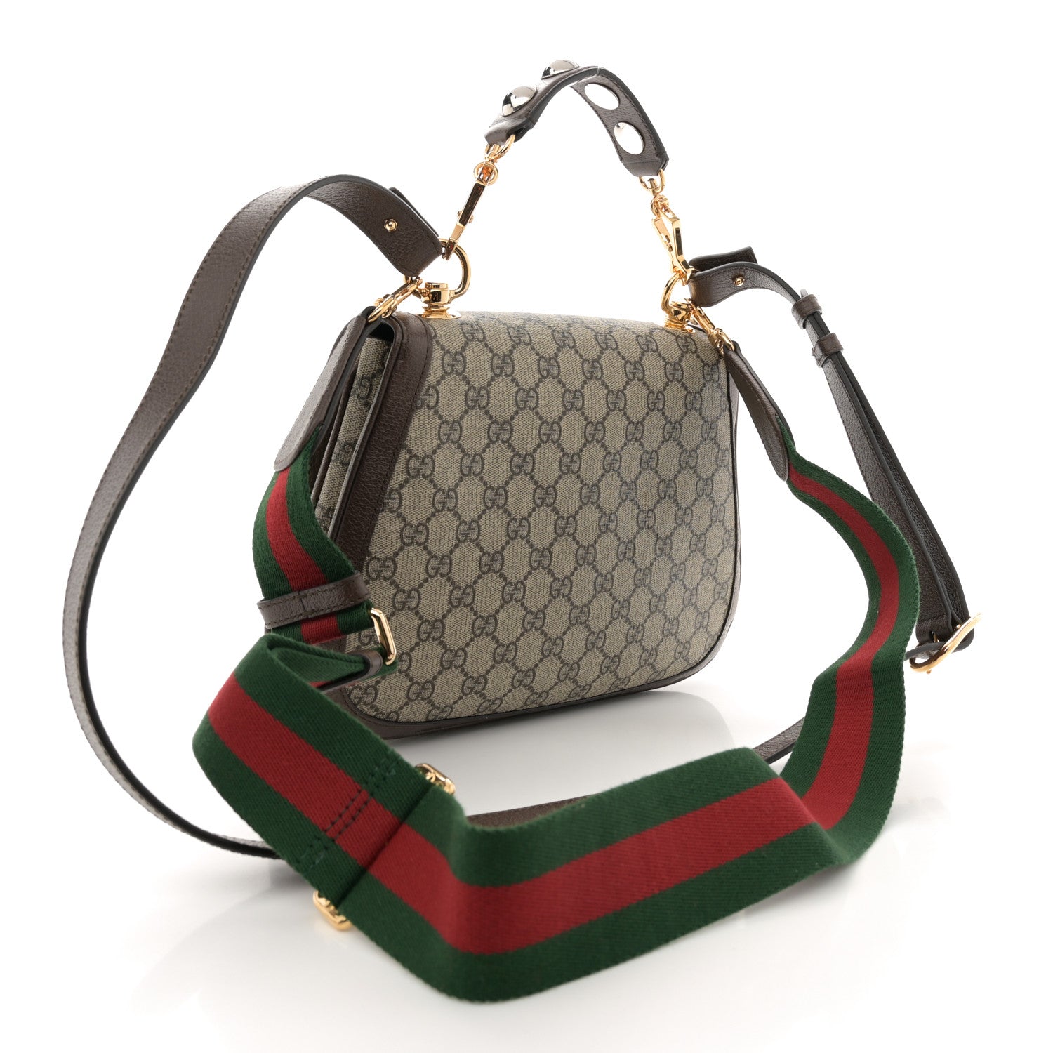 Gucci GG Supreme Monogram Textured Dollar Calfskin Web Medium Blondie Top Handle Shoulder Flap Bag Beige Ebony New Acero 3 of 11