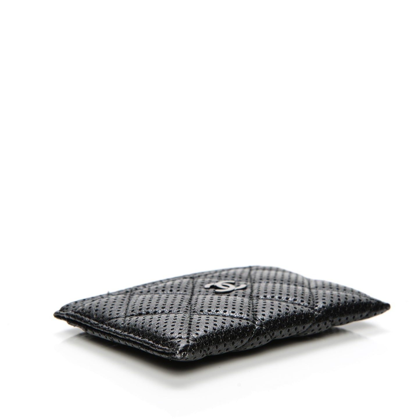 Perforated Lambskin Quilted Card Holder Black