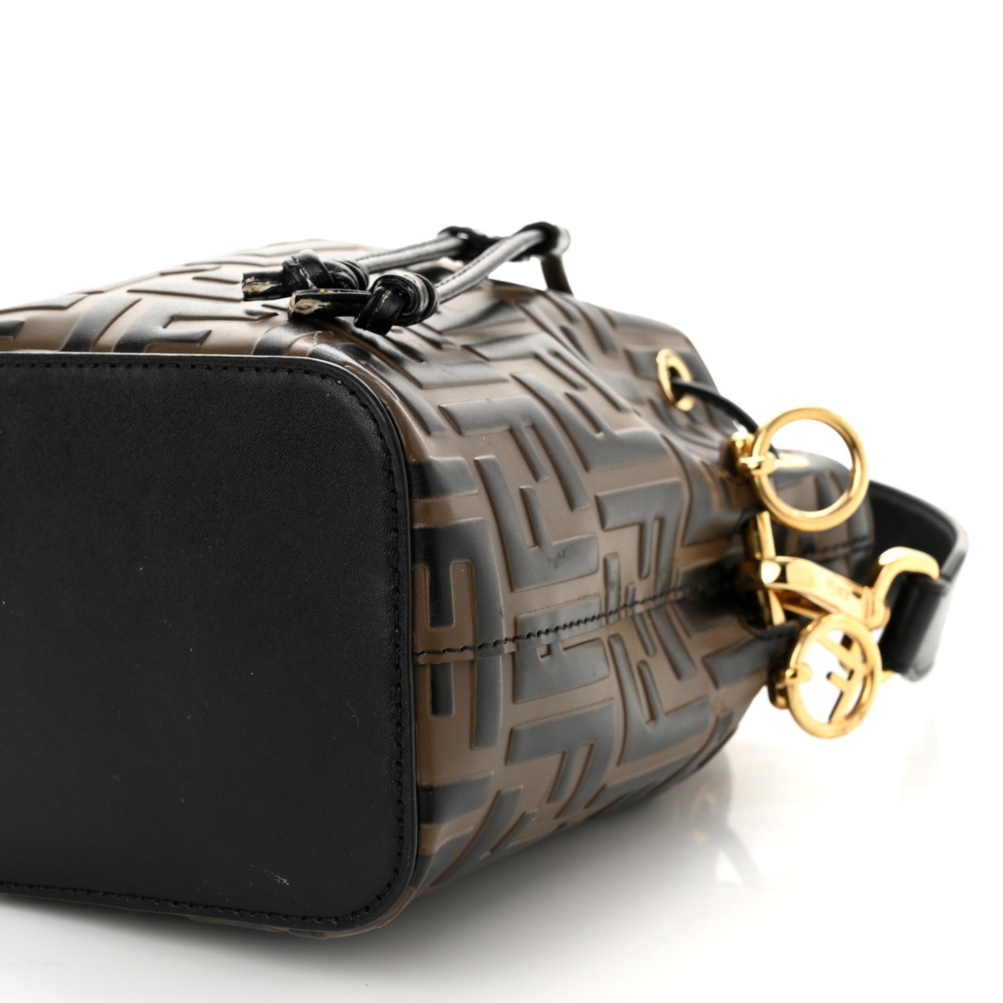 Vitello Liberty F is Fendi Bi-Color FF 1974 Embossed Mini Mon Tresor Bucket Bag Maya Black