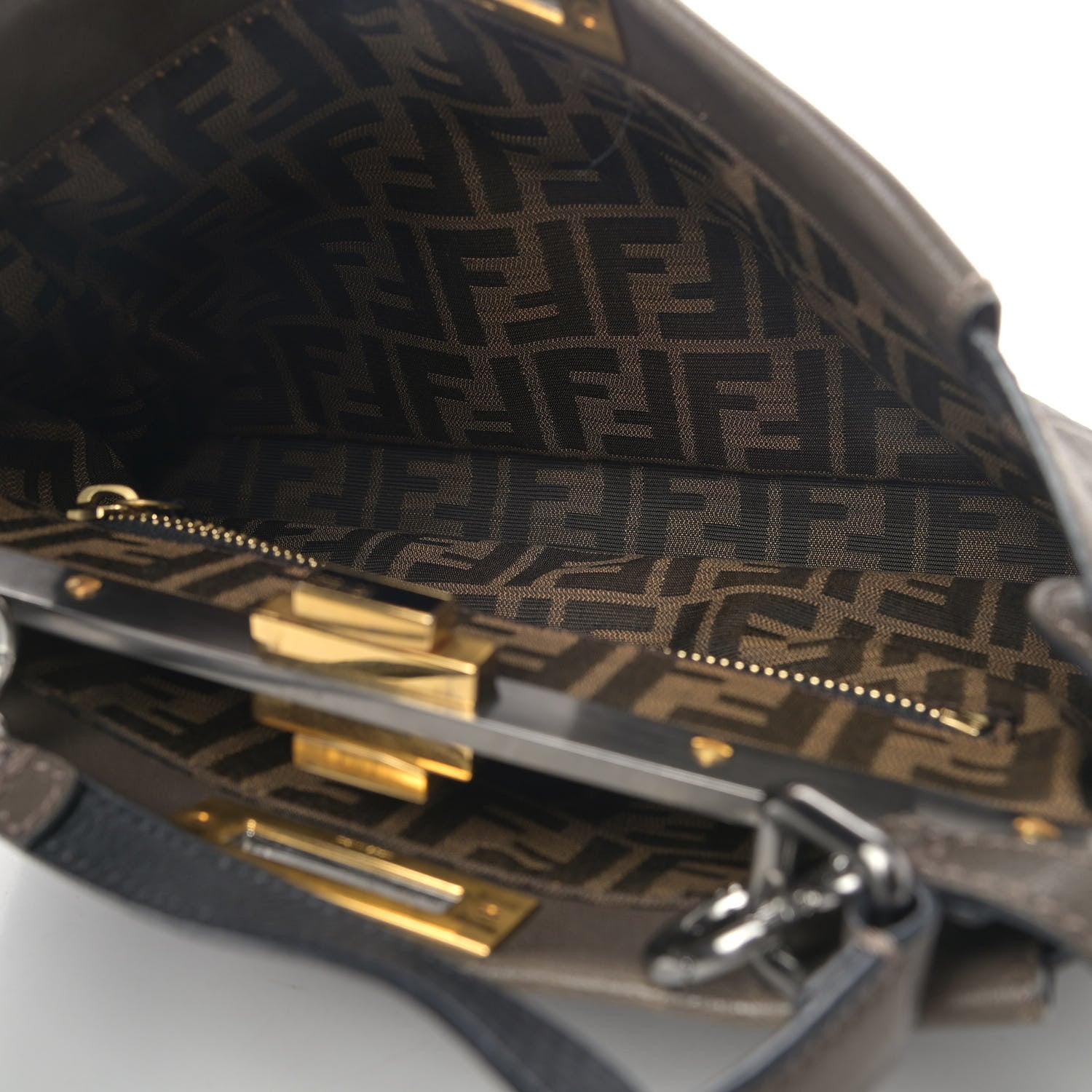 Fendi Goatskin Zucca Medium Peekaboo Iconic Satchel Grigio Tobacco Moro 6 of 12