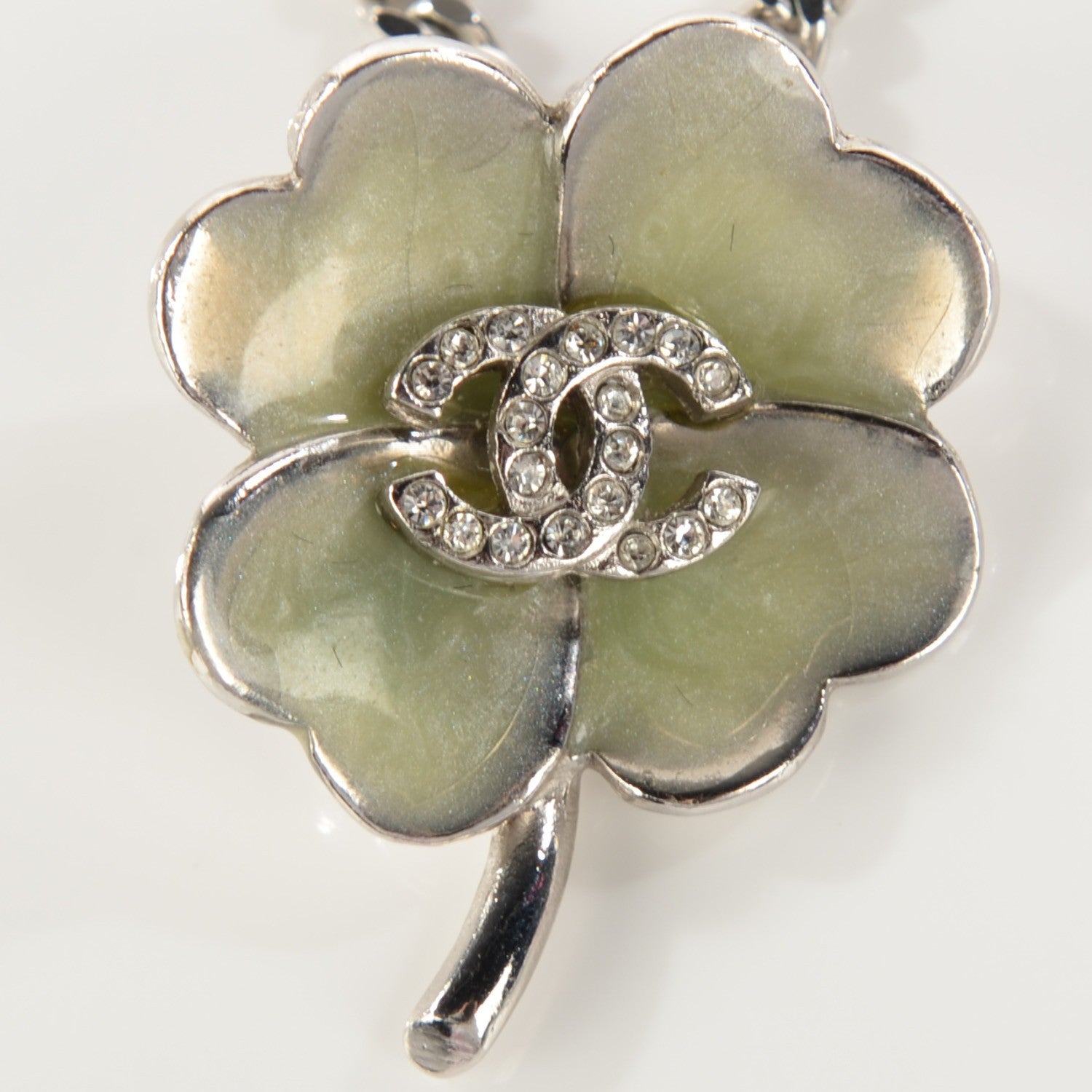 Chanel Crystal CC Clover Necklace Silver 3 of 6