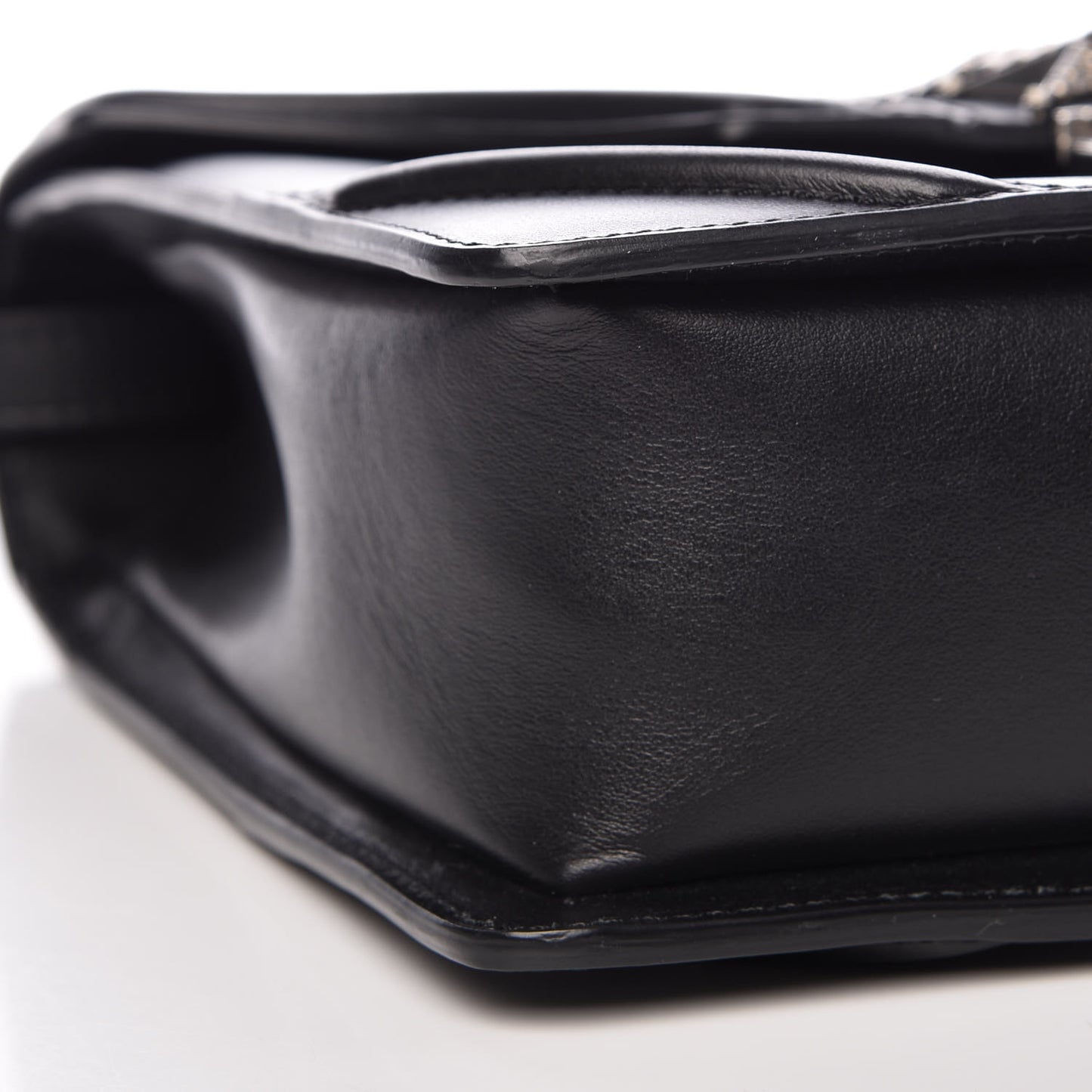 Calfskin Chain Flower Satchel Black