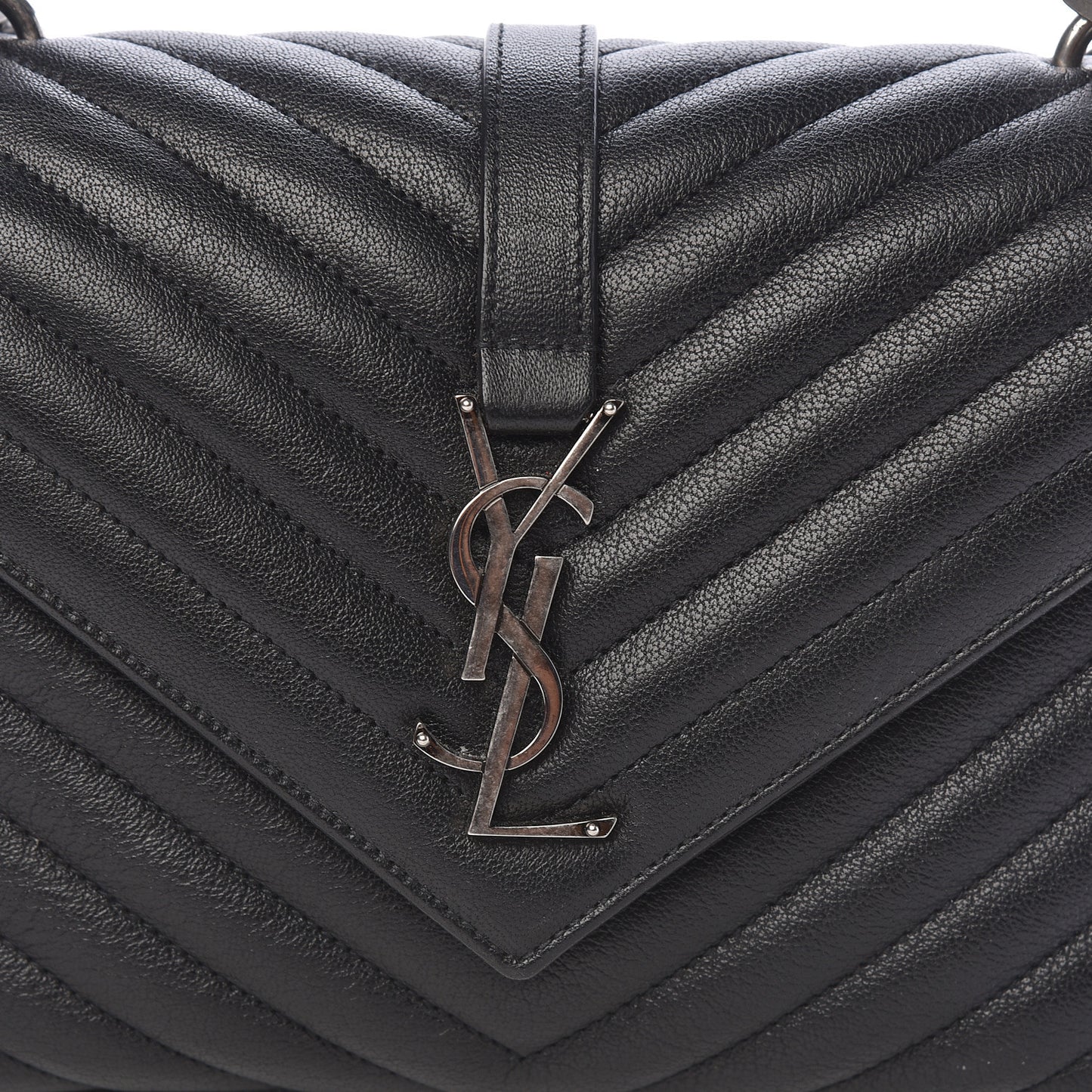Sheepskin Matelasse Chevron Monogram Medium College Bag Black