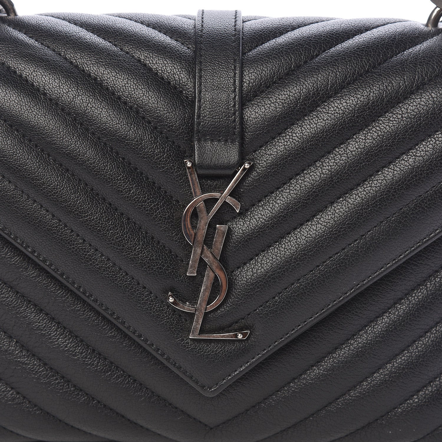 Saint Laurent Sheepskin Matelasse Chevron Monogram Medium College Bag Black 11 of 11