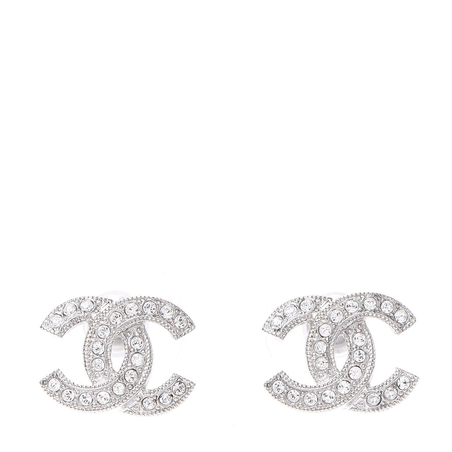 Chanel Crystal Timeless CC Earrings Silver 1 of 5
