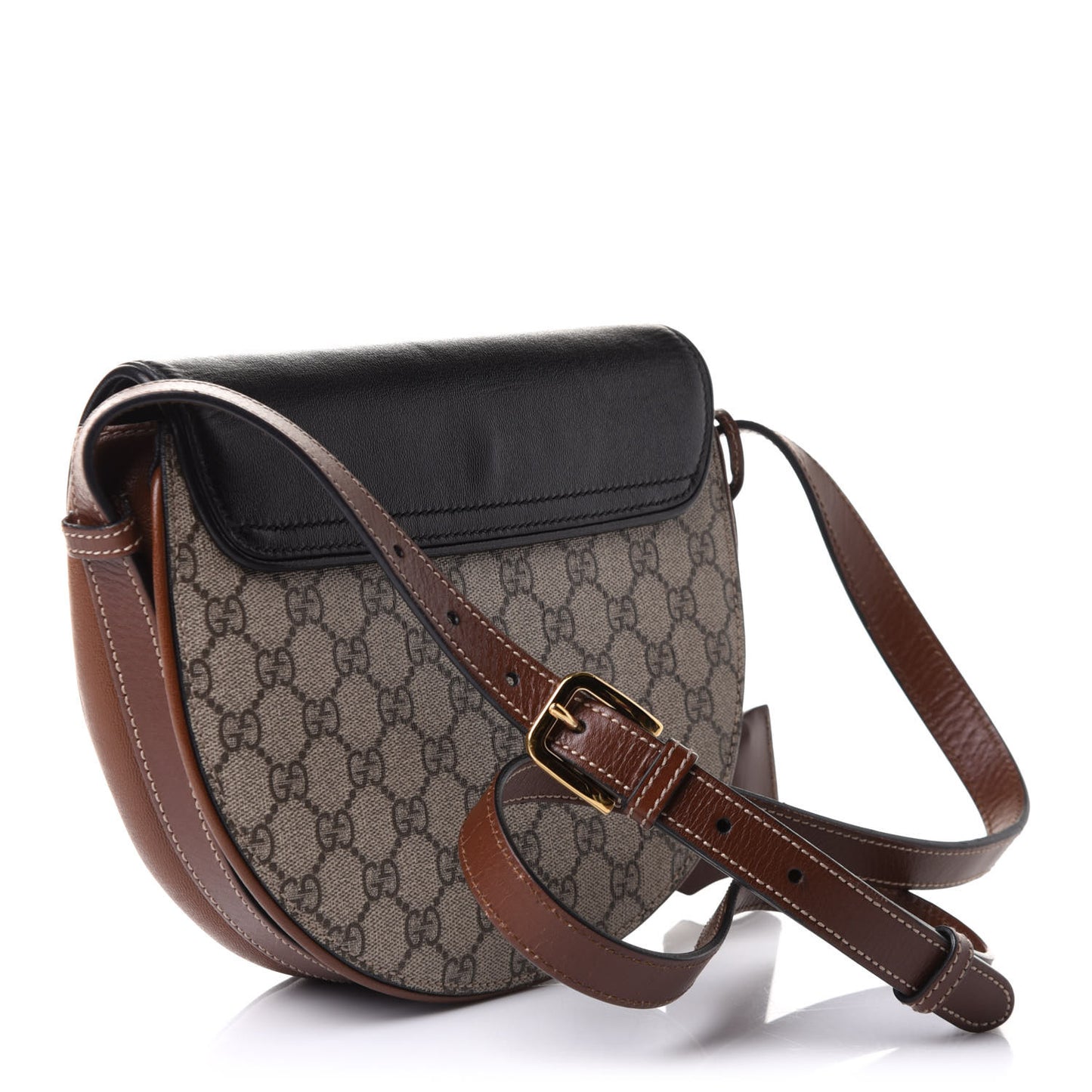 GG Supreme Monogram Calfskin Small Padlock Messenger Shoulder Bag Beige Black Cuir