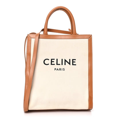 Celine Canvas Calfskin Logo Print Small Vertical Cabas Natural Tan 1 of 9